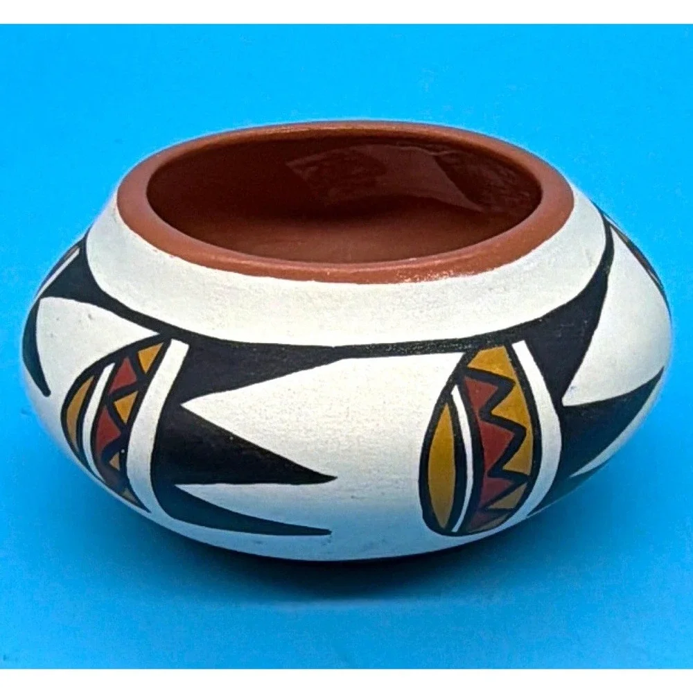 Native American Polychrome Pottery Bowl Hand Painted Southwestern Decor Small